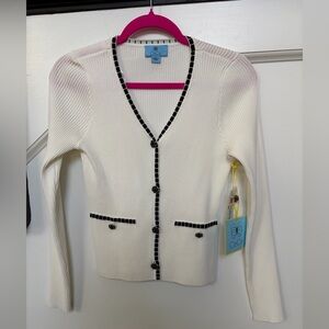 NEW CeCe Women's White Ribbed Cardigan Sweater Top